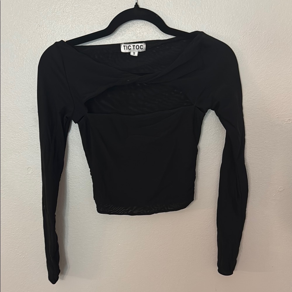 Black Long sleeved Crop Top with front cut out